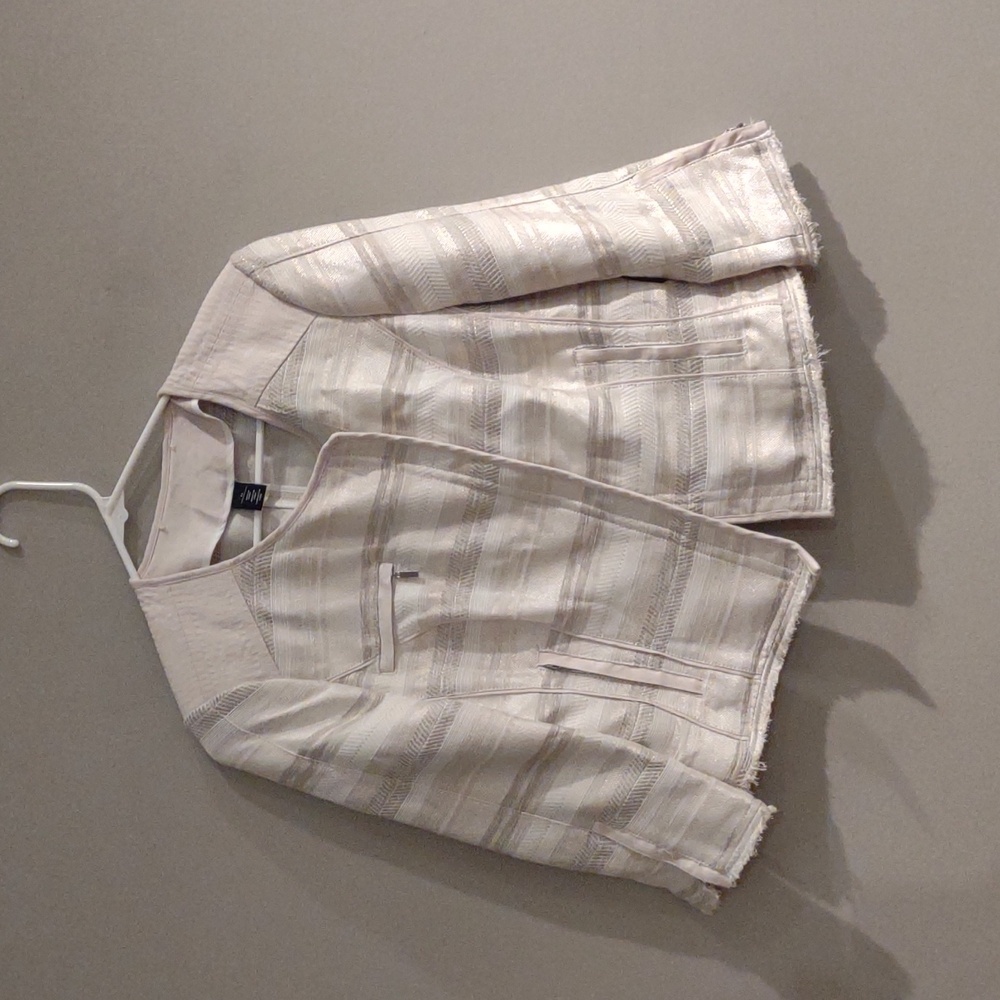 White House Black Market women's‎ 12 metallic tweed stripe crop jacket/blazer